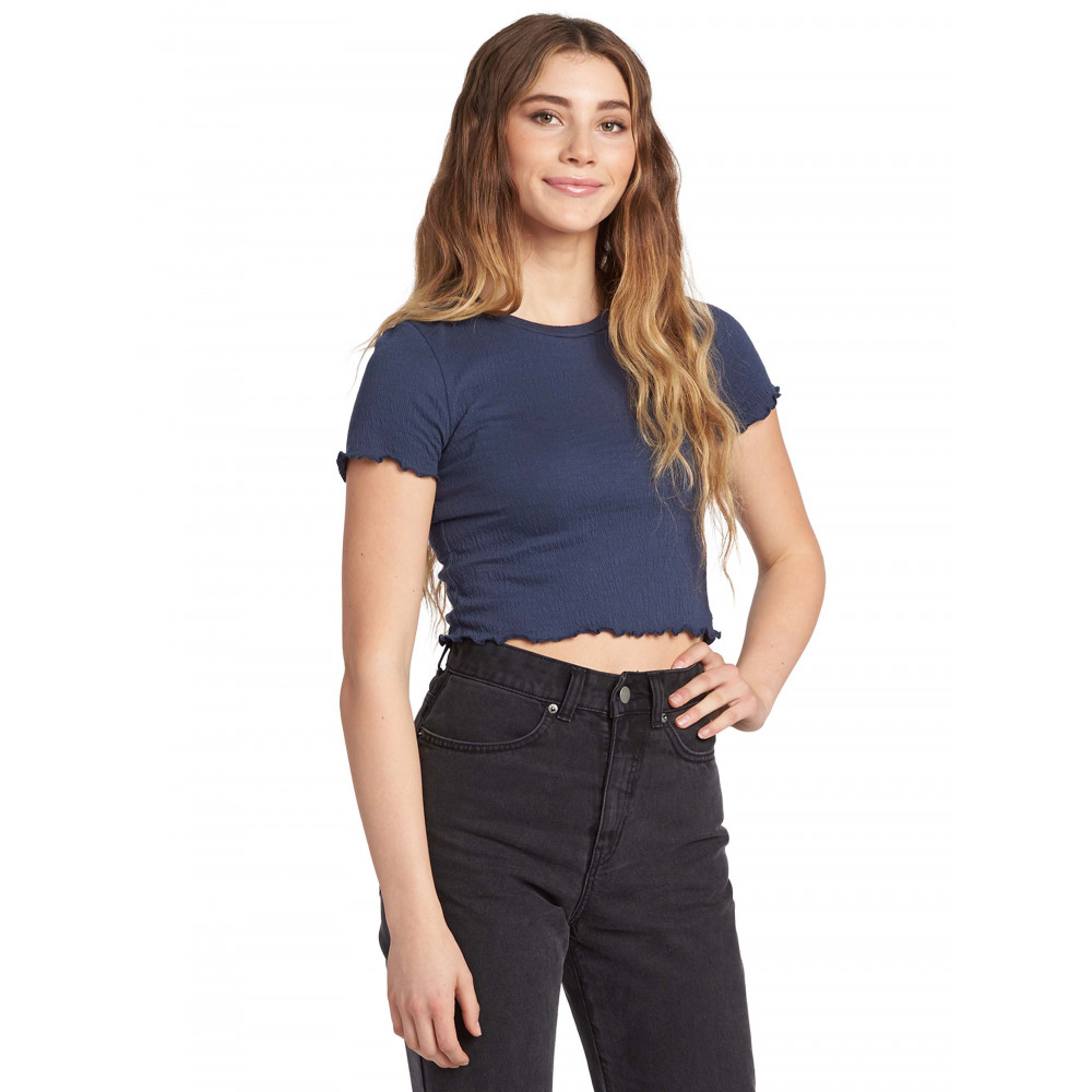 Womens Sunny Side Cropped Lettuce Edge Top 