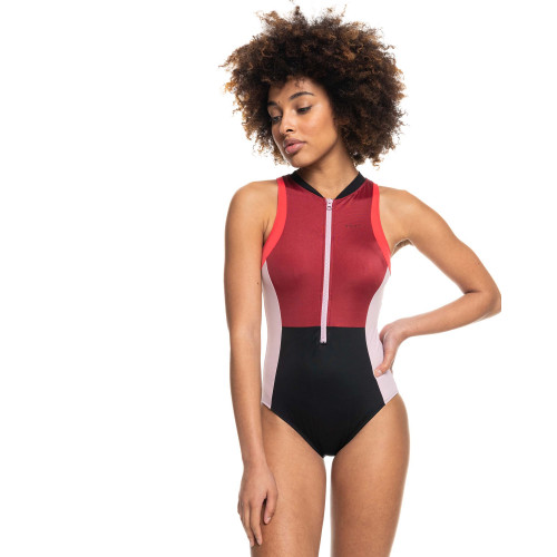 Womens ROXY Fitness One Piece Zip-Up Swimsuit